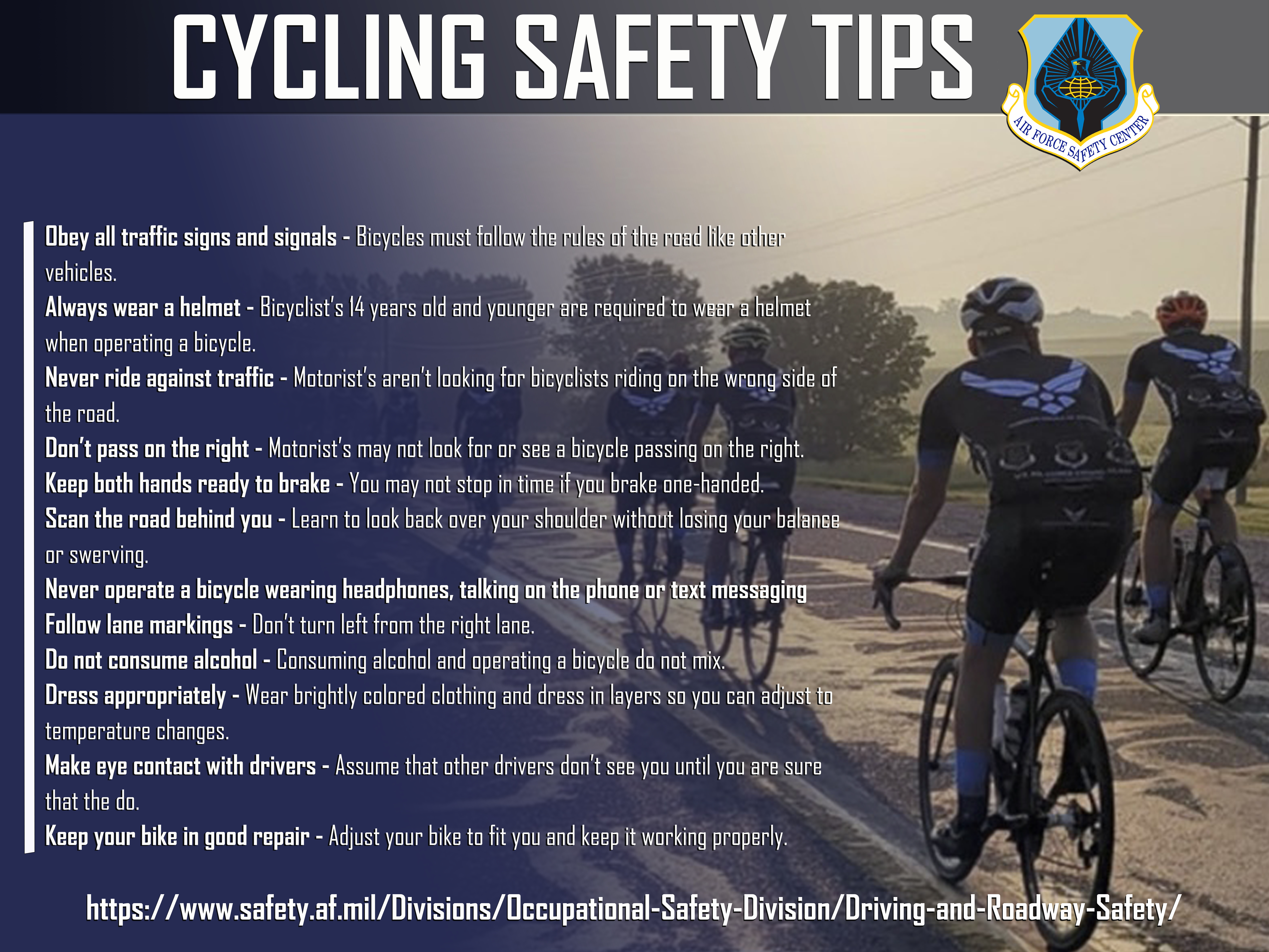 Cyclist competing in a race, Cycling Safety Tips Poster